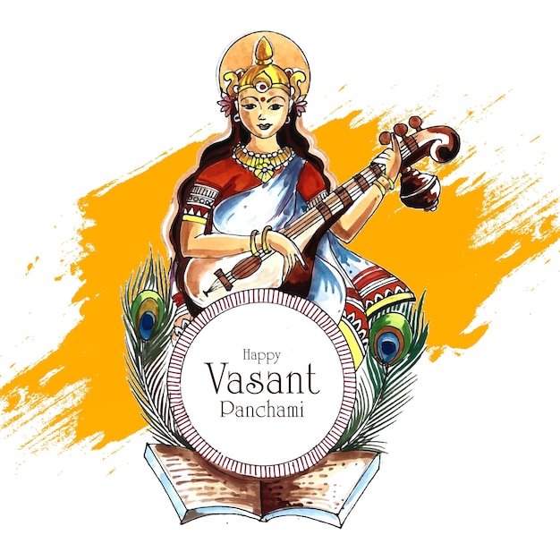 Beautiful indian festival Vasant Panchami on Indian God Saraswati Maa religious background