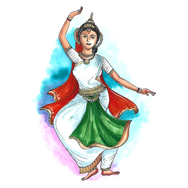 Beautiful indian women dance on india independence card background