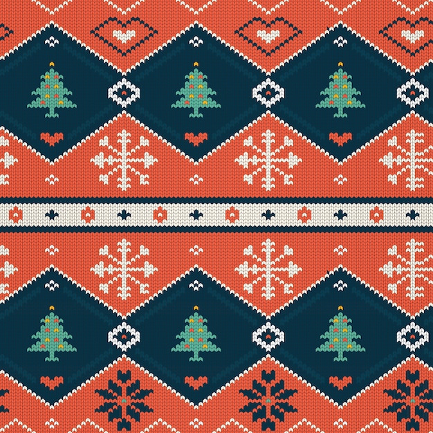 Free Vector beautiful knitted christmas pattern