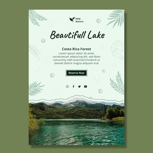 Free vector beautiful lake vertical flyer template