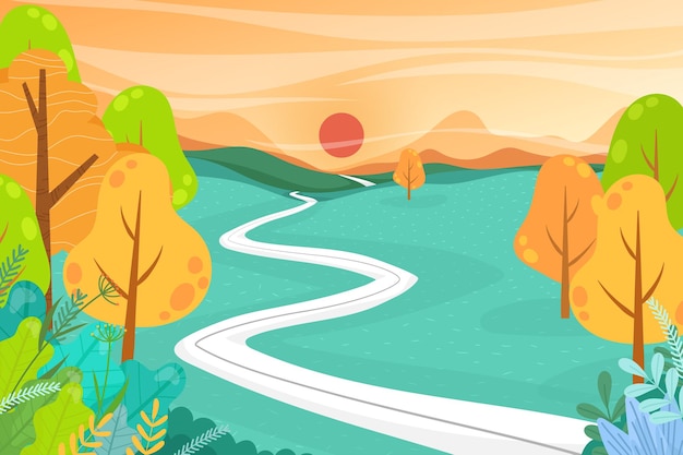 Free Vector beautiful landscape nature with flat illustration. valley and spruce forest, nature tourism landscape, travel mountains adventure concept