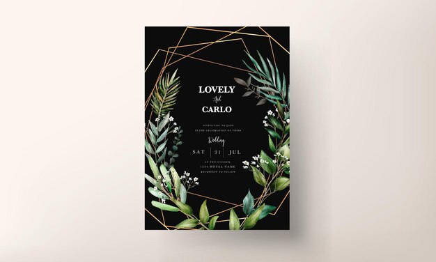 Beautiful leaves wedding invitation card template