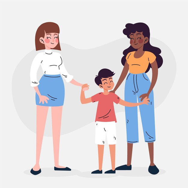 Beautiful lesbian couple with a child illustrated