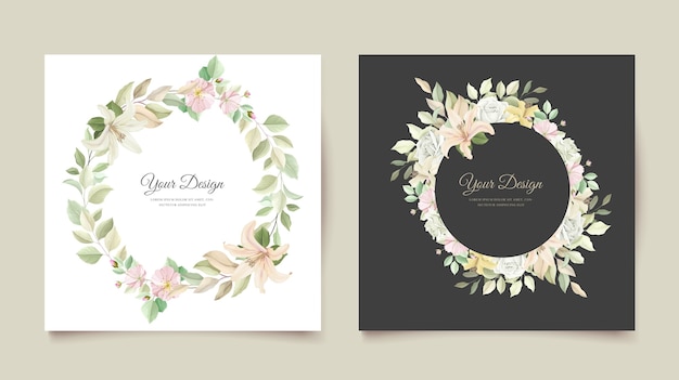 Free Vector beautiful lily flower wedding invitation card