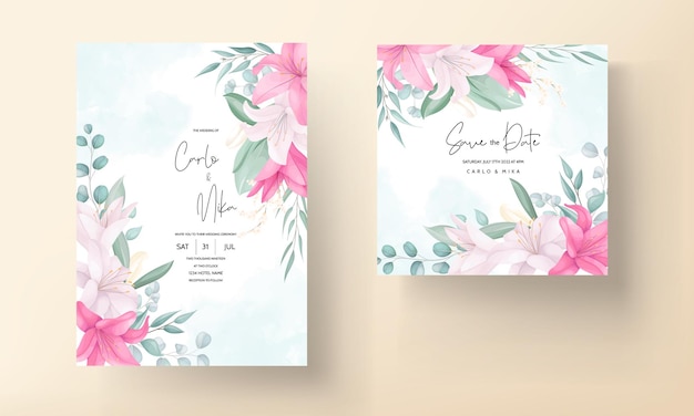 Beautiful lily flower wedding invitation card