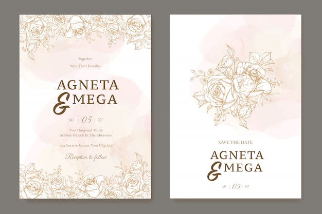 beautiful line art wedding invitation template