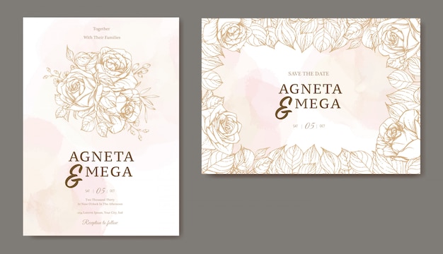 beautiful line art wedding invitation template