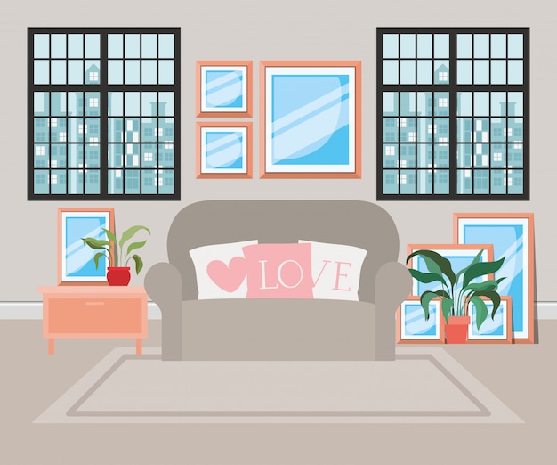 Free Vector beautiful living room house scene