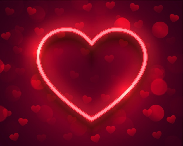 Beautiful love bokeh background with neon hearts and text space