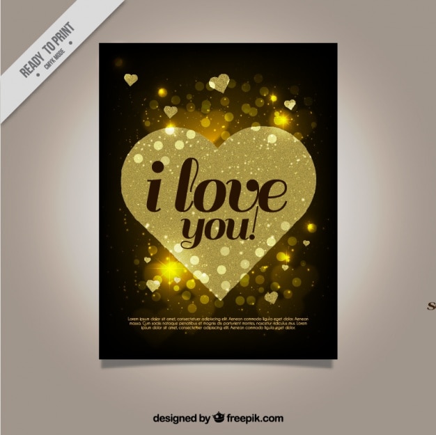 Free vector beautiful love card with golden heart