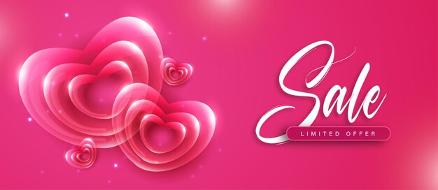 Beautiful Love Valentines Day Banner Background Multipurpose Metallic 3D Heart Effect