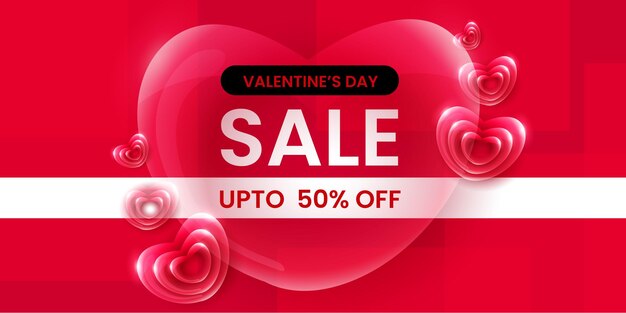 Beautiful Love Valentines Day Super Sale Banner Background Multipurpose 3D Heart Effect FREE Vector