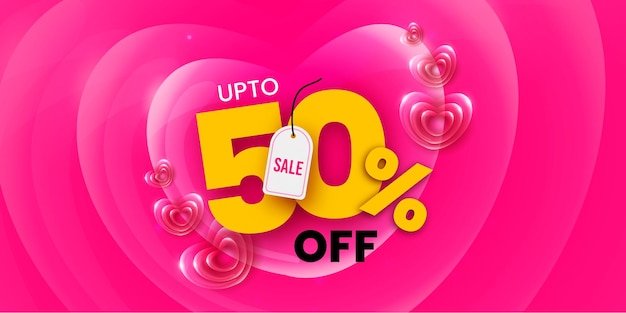 Beautiful Love Valentines Day Super Sale Banner Background Multipurpose 3D Heart Effect FREE Vector