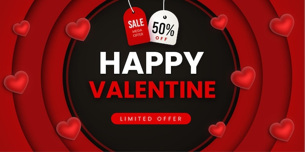 Free Vector beautiful love valentines day super sale banner background multipurpose 3d heart effect free vector