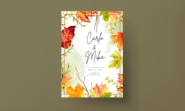 beautiful maple leaves wedding invitation template