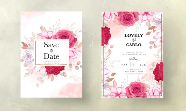 Beautiful maroon and brown floral wedding invitation card