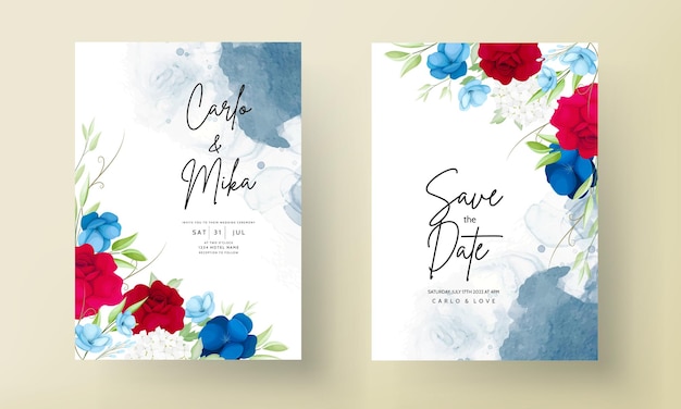 beautiful maroon and navy flower wedding invitation card