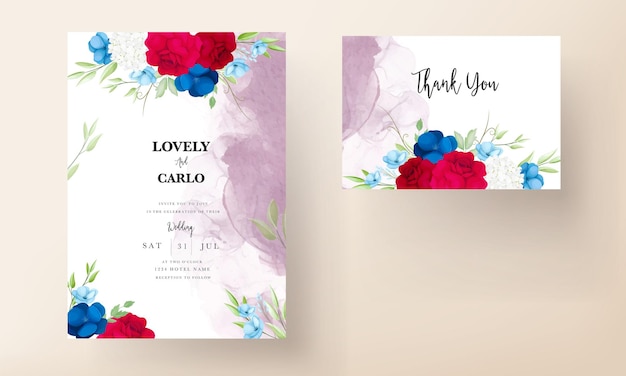 beautiful maroon and navy flower wedding invitation card