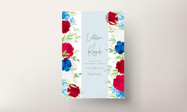 beautiful maroon and navy flower wedding invitation card