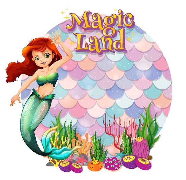 Beautiful mermaid carton character with blank pastel scales banner isolated