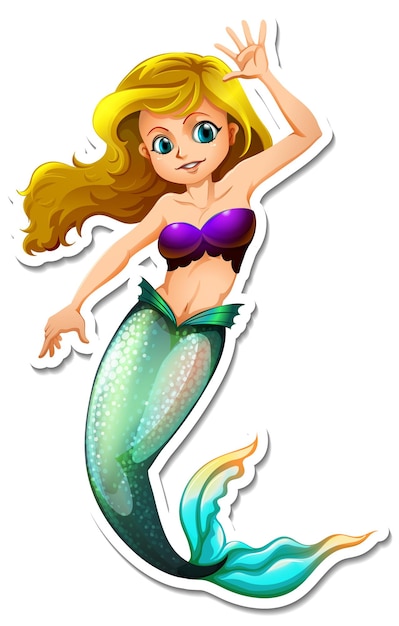 Free vector beautiful mermaid cartoon character sticker