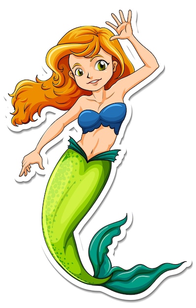 Free vector beautiful mermaid cartoon character sticker