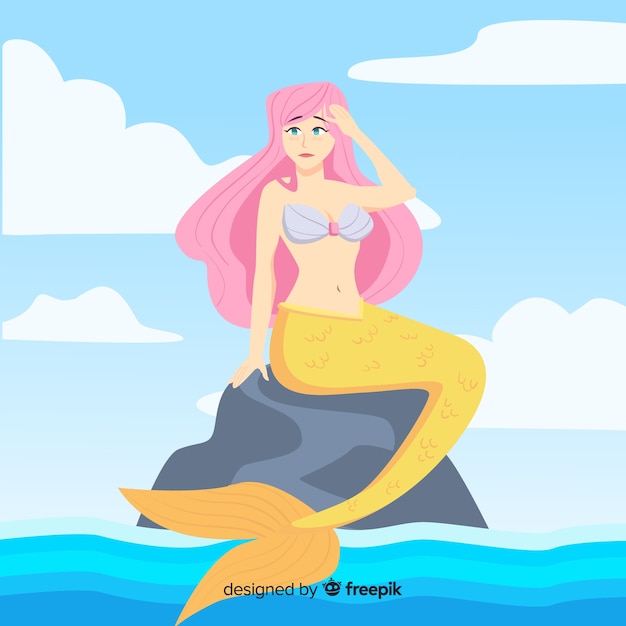 Beautiful mermaid portrait flat design