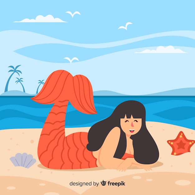 Free Vector beautiful mermaid portrait flat design