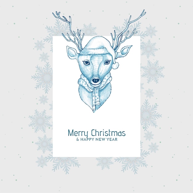 Free Vector beautiful merry christmas festival card with reindeer design