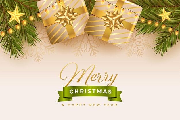 Beautiful merry christmas realistic gifts greeting design