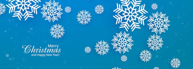 Beautiful merry christmas snowflake blue banner