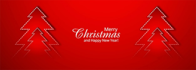 Free vector beautiful merry christmas tree banner for red