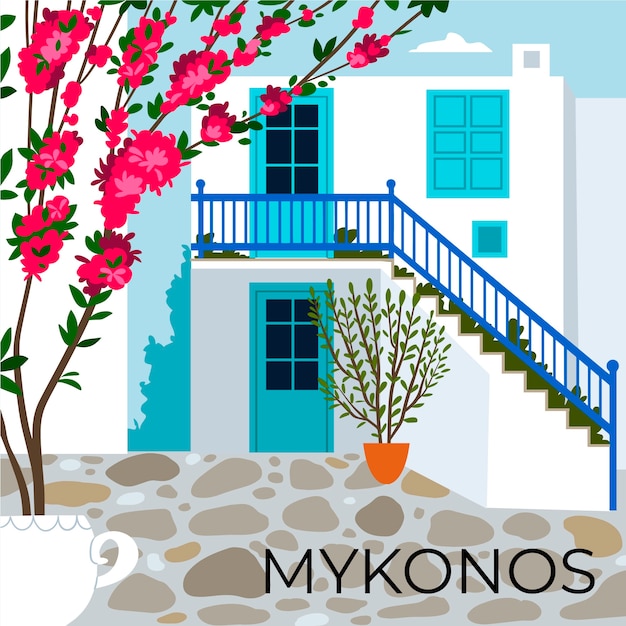 Free Vector beautiful mykonos destination illustration