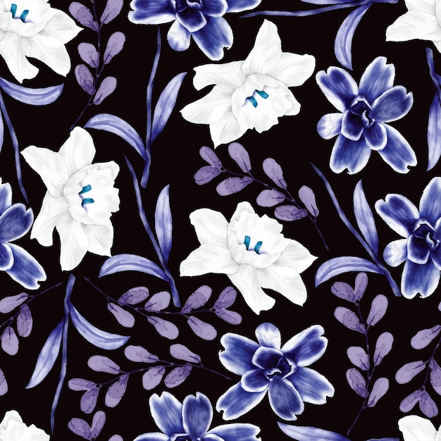 Free vector beautiful navy floral seamless pattern