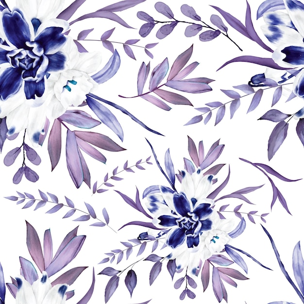 Free Vector beautiful navy floral seamless pattern