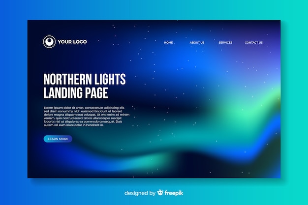 Beautiful northern lights landing page