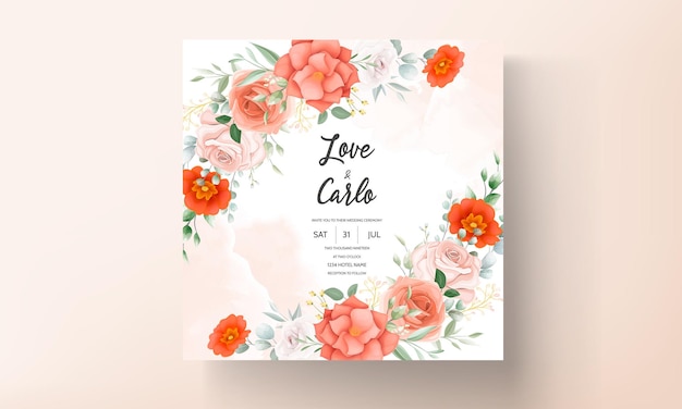 Free Vector beautiful orange flower wedding invitation card template