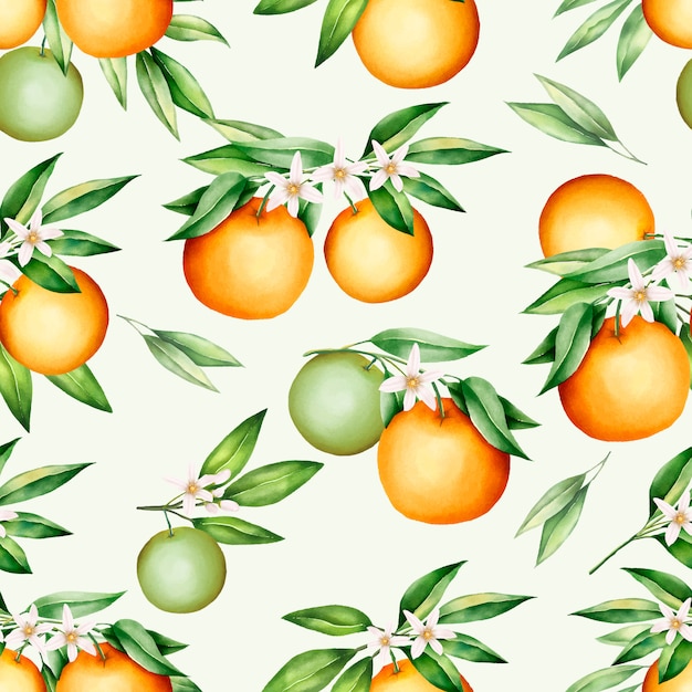 Beautiful orange fruits and leaves seamless pattern