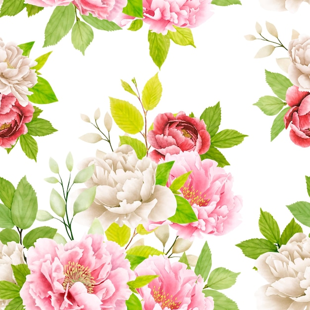 Free vector beautiful peony floral seamless pattern