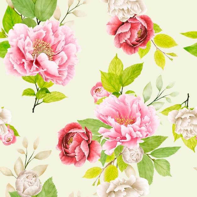 beautiful peony floral seamless pattern