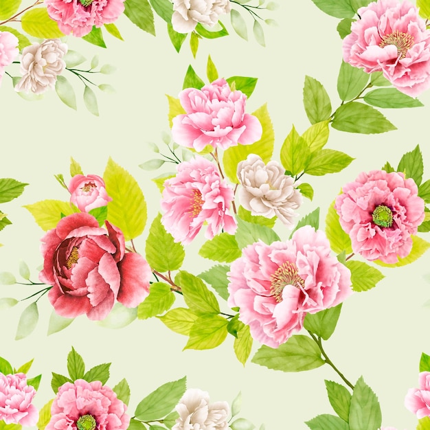 Free vector beautiful peony floral seamless pattern