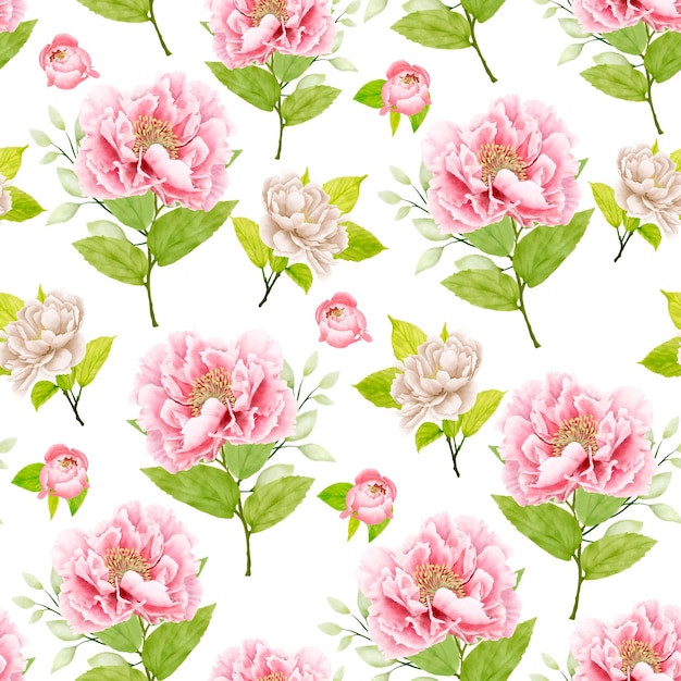 beautiful peony floral seamless pattern