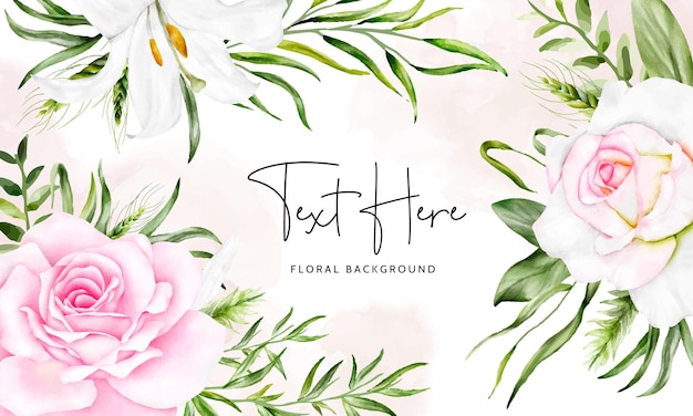 beautiful pink flower frame background with watercolor