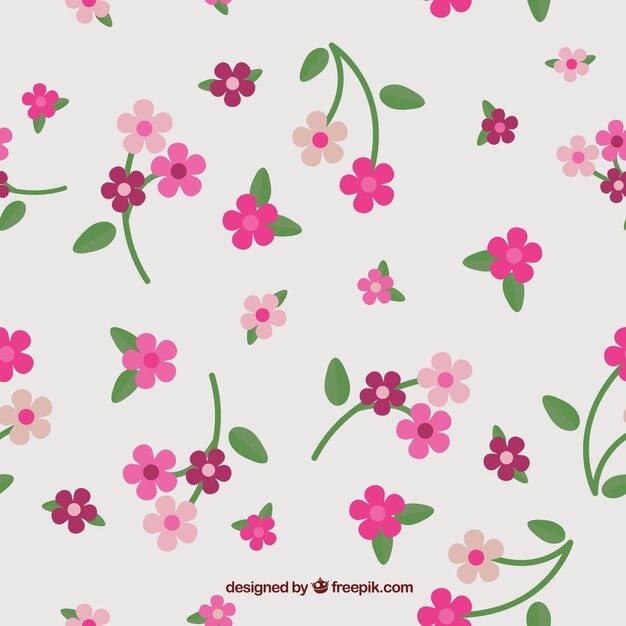 Beautiful pink hand drawn flowers pattern 