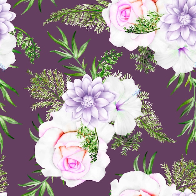 Free vector beautiful purple floral seamless pattern