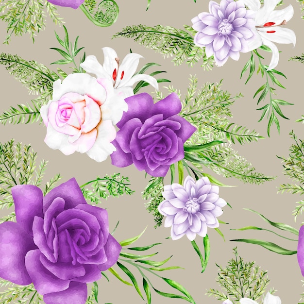 Free vector beautiful purple floral seamless pattern