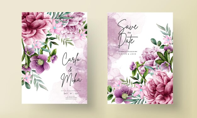 beautiful purple flower watercolor invitation card template