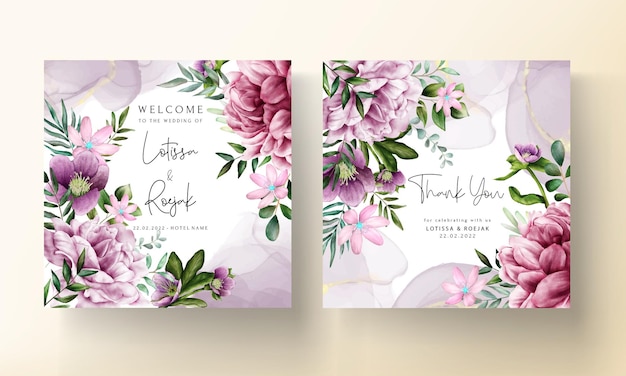 beautiful purple flower watercolor invitation card template