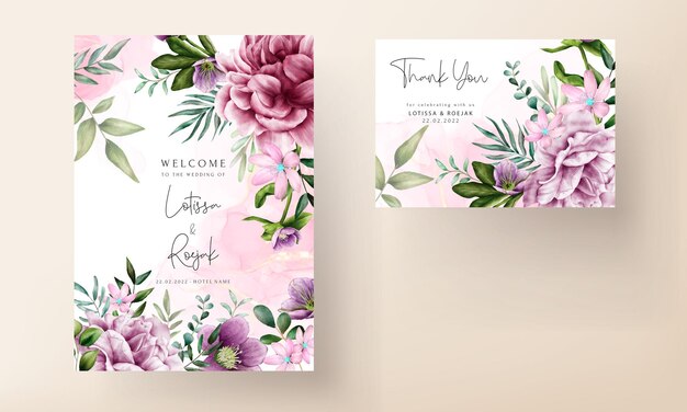 beautiful purple flower watercolor invitation card template