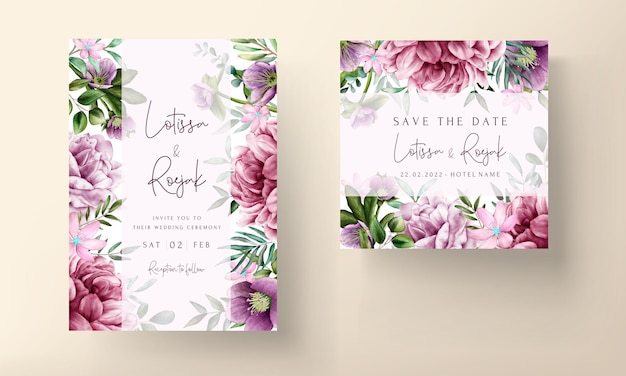 beautiful purple flower watercolor invitation card template